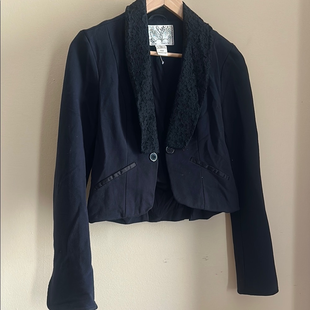 Women's Free People Black Blazer with Lace Collar
